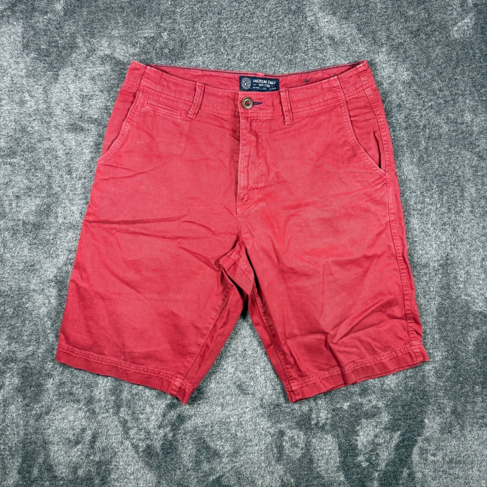 American Eagle Outfitters Mens 32 Red Chino Shorts Longer Length Cotton Twill
